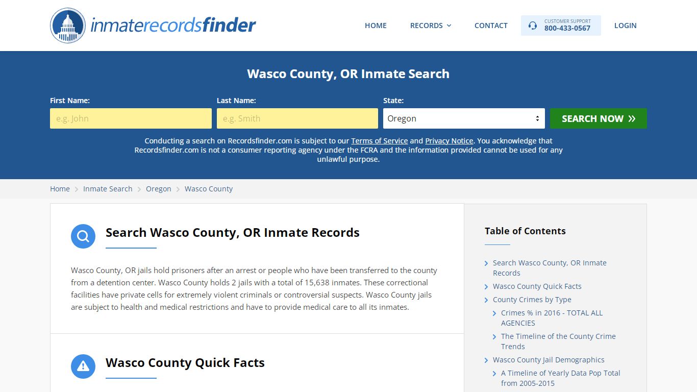 Wasco County, OR Inmate Search - RecordsFinder